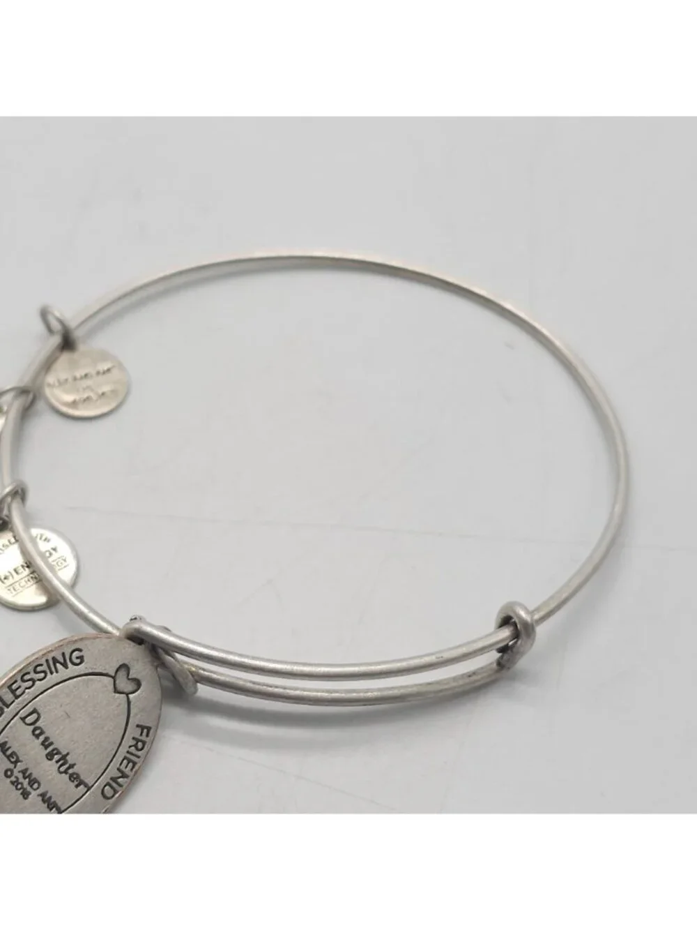 Alex And Ani Daughter Charm Bangle Bracelet Adjustable Silver-Tone Floral Design
